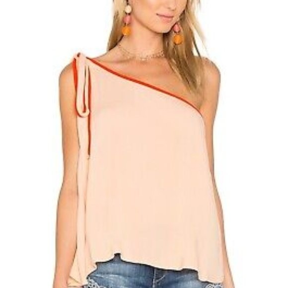 Free People Tops - Free People One Shoulder Orange Flowy Blouse - Size XS - EUC